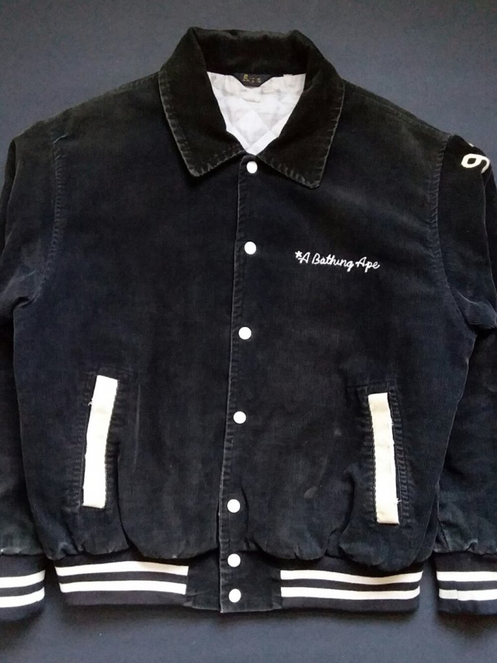 Vintage 90's Bape Football Varsity Corduroy School Jacket by A Bathing Ape Japan - Picture 5 of 13